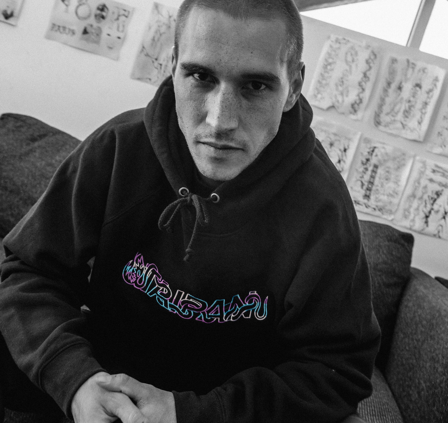 Tri Colour Serpent Hoodie- Teal/Purple/Off White