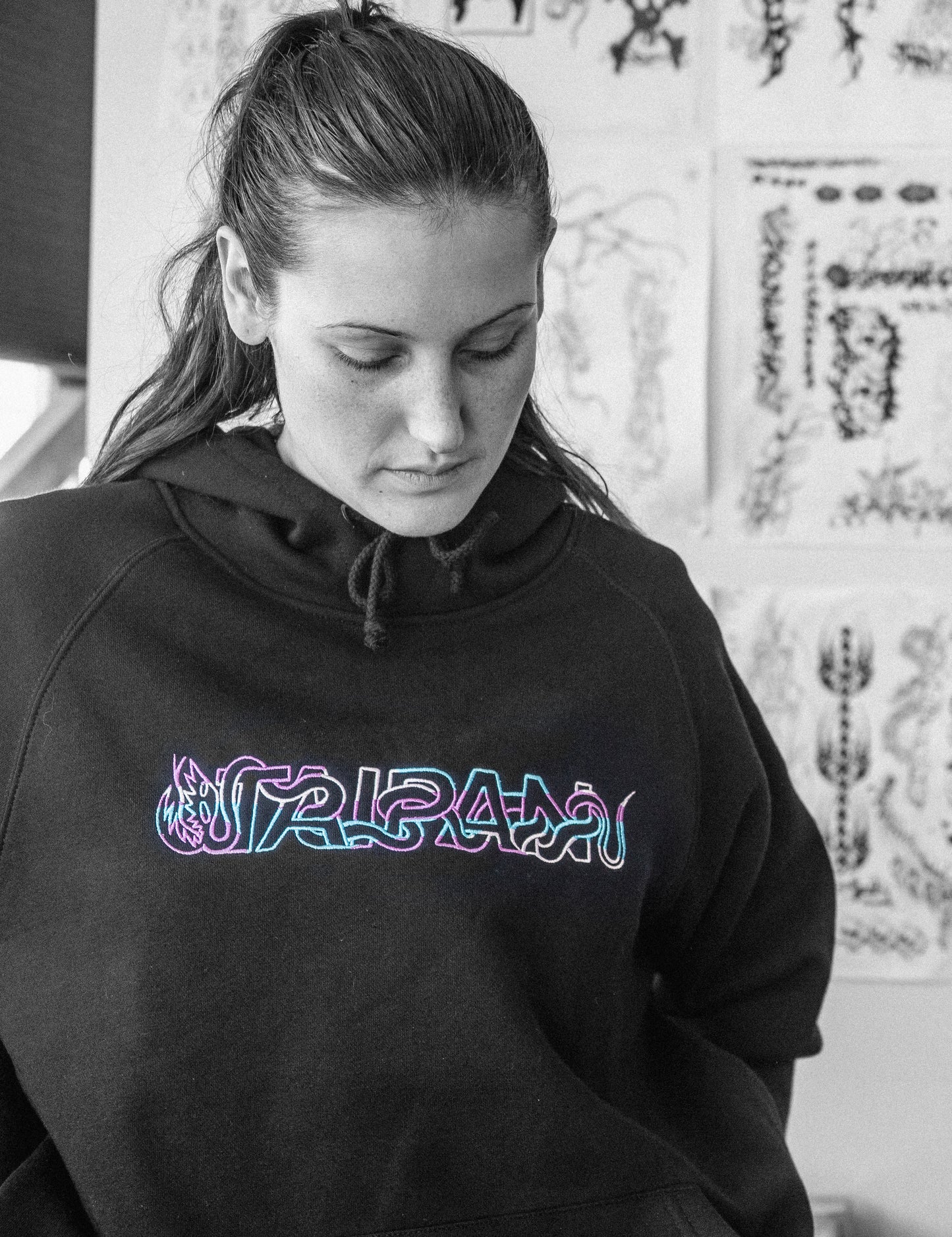 Tri Colour Serpent Hoodie- Teal/Purple/Off White